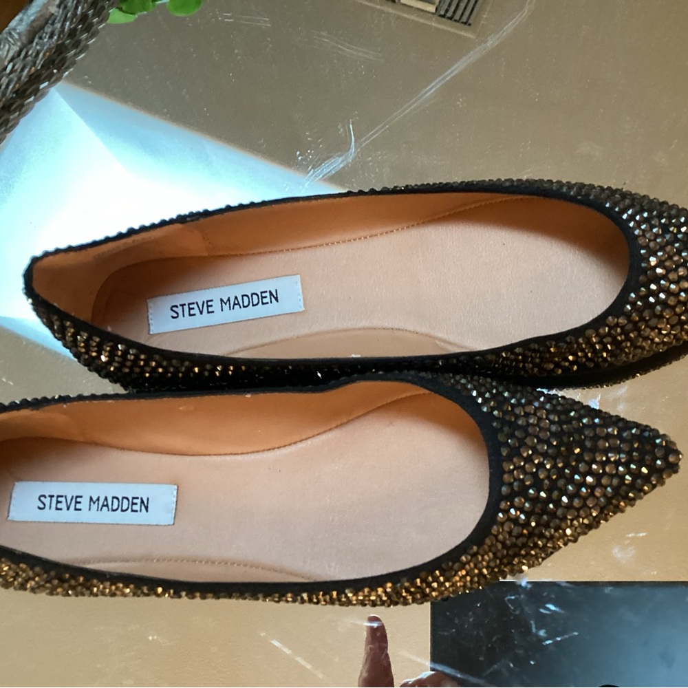 Steve Madden Black Rhinestone flats size 9
